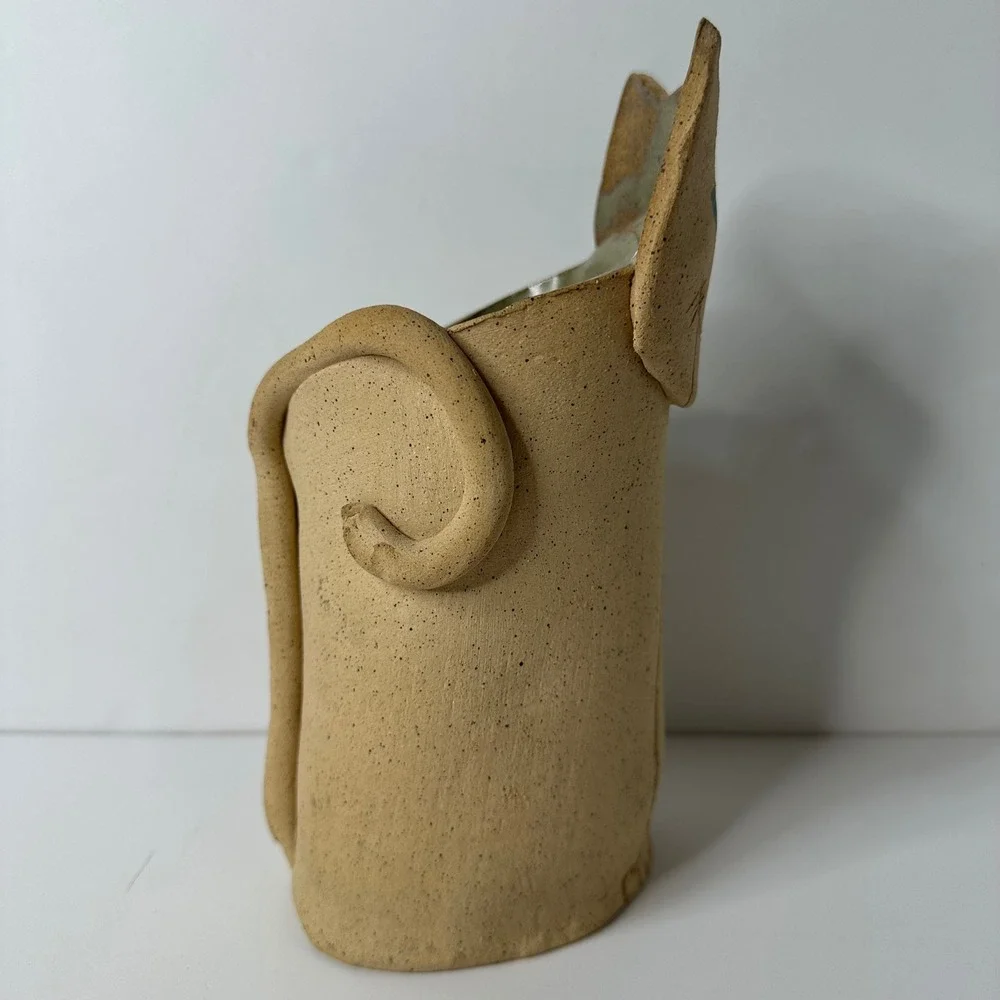 Vintage Studio Pottery Cat Vase Folk Art Stoneware Feline Figurine 9